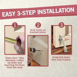 Jack NâDrill 1 pack 4-inch Kick Down Door Stop | With Non-Slip Rubber Tip for Wood, Concrete, Tiled, and Carpeted Floors | Works on Heavy, Garage, and Living Room Doors, FREE 5 (3 ââ) Spring Door Stop