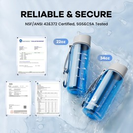Survimate 5-Stage 0.01μm Ultra-Filtration Filtered Water Bottle, BPA-Free Material, NSF/ANSI 42&372 Certified, Portable Water Filter Bottle for Survival, Camping, Hiking, and Emergency Use
