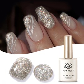 BORN PRETTY Gel Nail Glitter Flash Nail Gel Glitter Color Gel Self Nail Glitter Gel with Glitter UV LED Compatible 15ml Champagne Gold