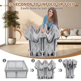 Foldable Baby Playpen 50"×50", Playard for Babies and Toddlers, Portable Safety Baby Fence Lightweight,No Installation, Indoor & Outdoor Baby Playpen with Ocean Balls*50, LightGrey