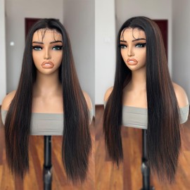 DZfirst Synthetic Lace Front Wig Glueless Wigs for Black Women 13x4 HD Lace Front Wig 28 Inch Long Straight Honey Brown Hair Pre Plucked Wigs for Beginners