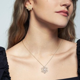 Frigotine Gold Snowflake Stud Earrings Pendent Necklaces Sets for Women,Dainty Rhinestone CZ Crystal Necklace Earing Jewelry Set Christmas Prom Winter Gifts