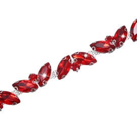 M METERXITY Crystal Rhinestone Chain Trim, 1 Yard Crystal Bridal Costume Flower Leaf Chain, Horse Eye Flower Chain for Crafts/Clothes/Bling Sewing Embellishments [Red]