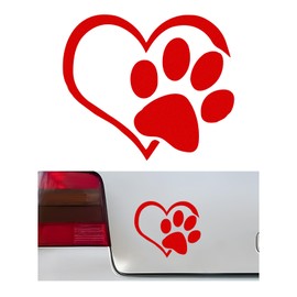 SHMZK Pet Dog Paw Print Car Decal, 4.6"×3.7" Love Heart Dog Paw Car Sticker, Waterproof Cute Pet Puppy Paw Print Decal for Auto Window Bumper Laptops, Car Decorative Sticker Accessories (Red)