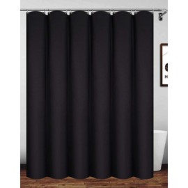 Homehold Waterproof Polyester Shower Curtain With Hooks, 240 x 200cm Black Bath Curtain