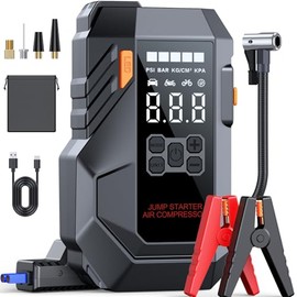 Jump Starter with Air Compressor, 6000A 160PSI Portable Car Battery Jump Starter (All Gas/12L Diesel), 12V Jump Box Car Battery Jump Starter Portable with Smart Jumper Cables, LED Light, LCD Display