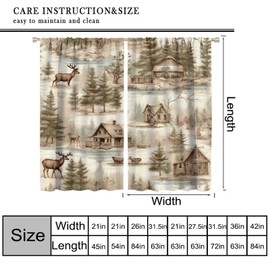 VUMIVI Vintage Animal Curtains Forest Animal Deer Log Cabin Rustic Western Window Treatments for Bedroom Living Room Kitchen 42" W X 44.5" L