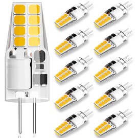 Lacnooe G4 LED Bulb 3W Equivalent to 20W-25W T3 JC Type Bi-Pin G4 Base Halogen Bulb, AC/DC 12V Warm White 3000K G4 Light Bulbs for Puck Light, RV, Under Cabinet Lighting, Landscape Lighting (10 Pack)
