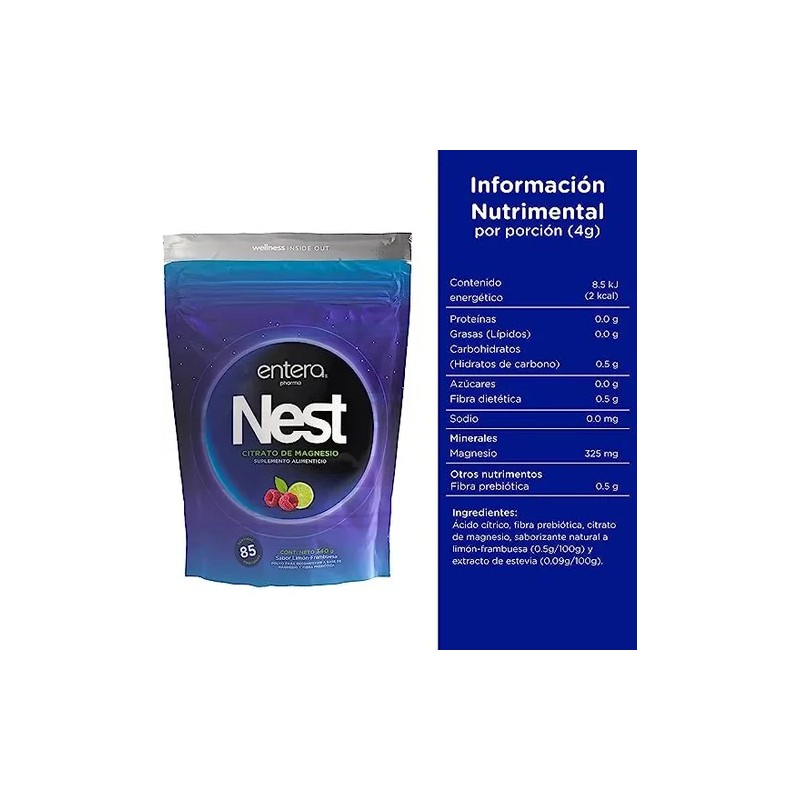 Entera Pharma Nest, Citrato De Magnesio, 340g Sabor Limon-frambuesa