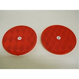 (2) Red 3" Round Truck Semi Trailer Mail Box Reflex Reflectors / Center Hole
