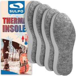 SULPO 4 Pairs Winter Insoles - Felt Fabric Insoles - Non-Slip Breathable Latex Backing with Felt - Shoe Insoles for Cold Weather, Winter Sports, Work - Sizes: 35-47