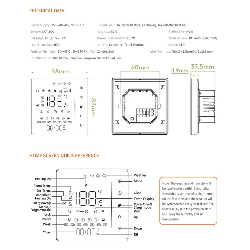 Irishom WiFi Thermostat, Electric Underfloor Heating, Weekly Programmable Temperature Controller