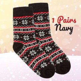 Metzuyan Kids Boys Girls Fluffy Christmas Warm Fair Isle Pattern Sherpa Lining Bed Winter Socks with Grips Anti Slip Black UK 12.5-3.5