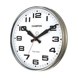 Bold Champion Classic Sweeping Seconds Hand Quartz Wall Clock with Domed Glass Lens (Silver)