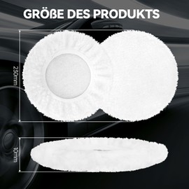 Kaempe 4 Stück Lammwoll Polierhauben, Zubehör für Einhell Auto Akku Poliermaschine CE-CB 18/254 Li & Einhell CC-PO 90,Geeignet für Polierscheiben mit einem Durchmesser von 220-250 mm