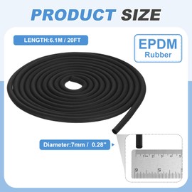 PATIKIL Foam Rubber Weather Seal Strip, 0.28" 20Ft EPDM Rubber Weather Stripping for Sealing Gaps Joints Crack Filling DIY Gasket, Black