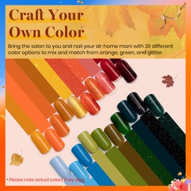 Beetles Fall Gel Nail Polish Set - 20 Colors Yellow Orange Burgundy Red Brown Black Green Gel Nail Polish Kit with Glossy Matte Gel Top Base Coat Soak Off Uv Manicure Gift for Women