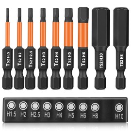 GOTRUST 9pcs Hex Screwdriver Bits Set, Magnetic Hexagon Allen Long 1/4 Inner Hex Head Drill Bit H1.5, H2, H2.5, H3, H4, H5, H6 H8 H10