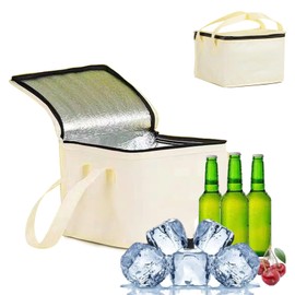 TICKLELY 1 Item Cool Bag - Compact Cool Bag Foldable, Small and Large Cool Bag for Travel, Car, Travel, Picnic - Cool Box with Cooler Bag Function (Cream)