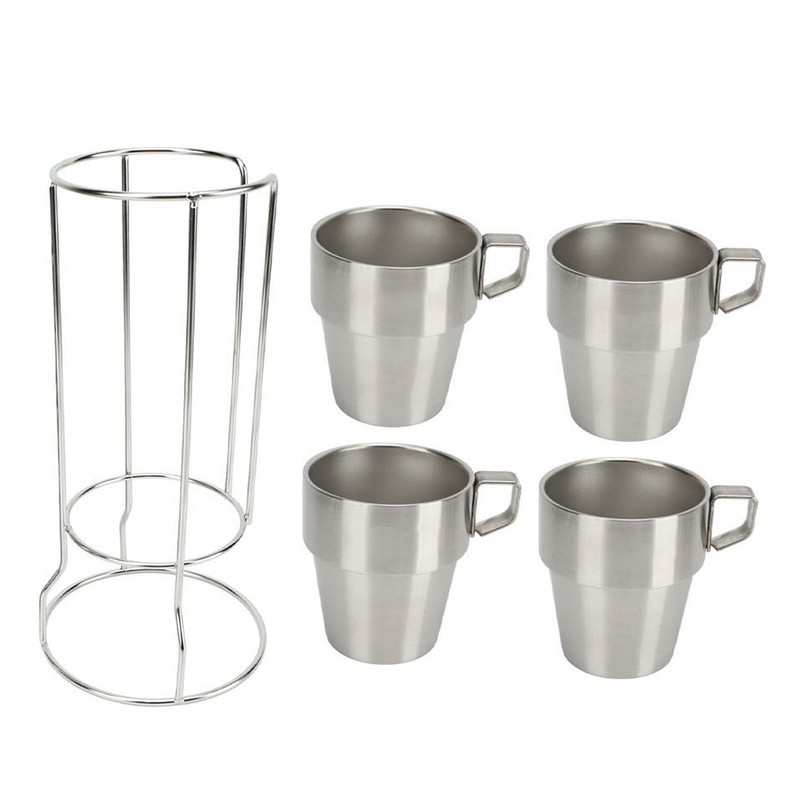 4PCS Camping Double Layer Cups Stainless Steel Food Grade Plastic