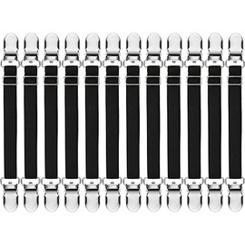 Boao 12 Pcs Bed Sheet Clips Straps Sheet Corner Straps Holder Adjustable Mattress Clips, Elastic Bed Grippers Suspender Fasteners Holder for Home(Black,4-8 Inch Length)
