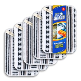 GEN II Dish Washing Scrubbers (5-Pack), Made in Green Kitchen Scrubbers for Dishes, Non Scratch Pot & Pan Scrubber, Heavy Duty GOTS Organic Cotton Scouring Pads, Reusable (Metro Sketch)