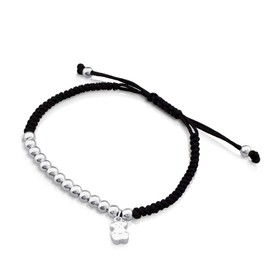 TOUS Sterling Silver and Black Lace Bracelet for Women. Length: 17cm. Hiper Micro Collection
