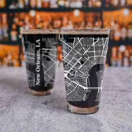 Blue Ridge Mountain Gifts - New Orleans Pint Glass, 16oz Drinkware UV Printed in Black or White Ink, Louisiana Keepsake with New Orleans Map Design