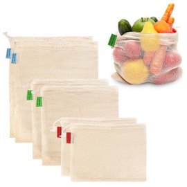6 Pack Reusable Produce Bags - Cotton Mesh Produce Bags - Reusable Shopping Bags - Vegetable Grocery Cotton Mesh Bags for Farmers Market, Beach, and Refrigerator Storage Vegetables,2xS, 2xM, 2xL.