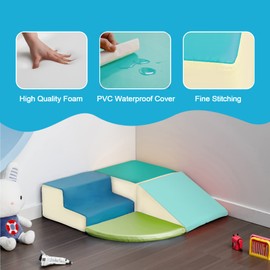 MOOITZ Foam Climbing Blocks for Toddlers, 4pcs Climbing Toys for Toddlers for Climb,Crawl and Slide, Toddler Climbing Toys Indoor for Nursery, Living Room, Children's Room (Blue)