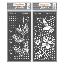 CrafTreat Reusable Hummingbird & Butterfly Magic Mixed Media Stencils 4x8 Inch Pack of 2 for painting on Wood, Canvas, Paper, Tile and Flower and DIY Craft