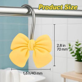 YOINIUEM 12 Pack Decorative Bow Shower Curtain Hooks - Rust-Resistant Bathroom Accessories, Vibrant Yellow for Modern & Farmhouse Bathrooms
