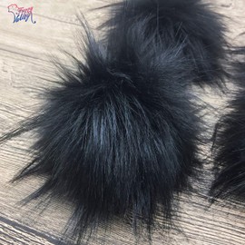 Furryvalley Pompom Faux Fur 4 Piece Knitting Sets Handmade DIY Craft Balls for Knitted Hat Scarves with Press Stud Removable Crochet Knitting Decorations Accessories 16 cm Extra Large (Black)