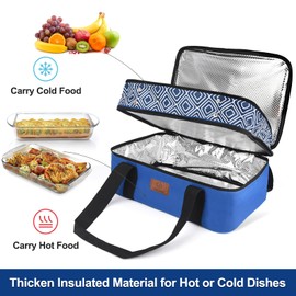 Genteen Casserole Carrier for Hot or Cold Food, Expandable Double Decker Insulated Food Carrier-Fits 9“x13” Baking Dish-Lasagna Holder Tote for Parties Potluck Picnic (Blue)