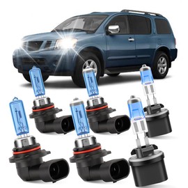 KINGSOFE Fit For Nissan Armada 2005-2010 Headlight Bulbs, 9005/HB3 High Beam and 9006/HB4 Low Beam and 880 Fog light Halogen Bulbs Replacement Kit 100W 600K 300% Brightness 6PCS