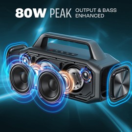 W-KING 80W Speakers Bluetooth Wireless, Portable Outdoor Speakers Loud with Bass Boost, Stereo Pairing, Reverse Charging, IPX6 Waterproof Bluetooth Speaker, Hands-Free Calling, USB/TF Card/AUX-in/NFC