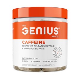 Genius Caffeine - Extended Release Microencapsulated Caffeine, All-Natural Non-Crash Sustained Energy, 100 VCaps                                      