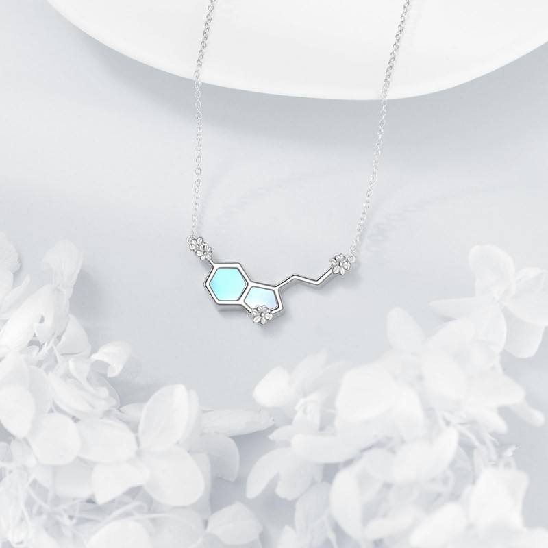 ONEFINITY Serotonin Molecule Necklace For Women 925 Sterling Silver Happiness