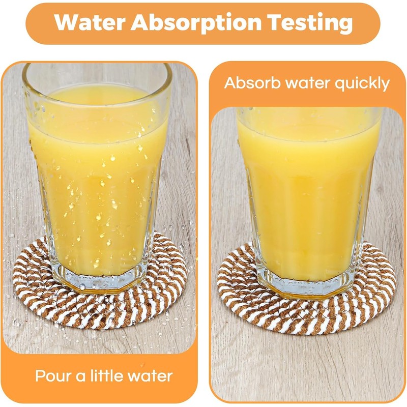 Pijiuoi Drink Coaster, 8 Pack, Multi-Color, Cotton, Linen, Round, Home