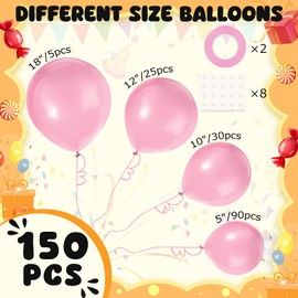 LovesTown Pastel Pink Balloons Arch Kit, 150PCS Light Pink Latex Different Sizes 18 12 10 5 Inches Balloons Garland with Ribbon for Birthday Baby Shower Wedding Party Decoration