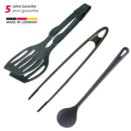 Westmark Set of 3, 1 Double Spatula + 1 Roasting and Serving Tweezers + 1 Stirring/Cooking Spoon, PA, Gentle, Black, 210022E6