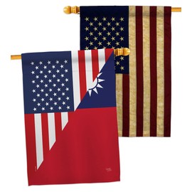 Breeze Decor US Taiwan Friendship House Flag Pack Regional American Alliance World Country Particular Area Vintage Applique Decoration Banner Small Garden Yard Gift Double-Sided, Made in USA