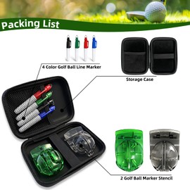 HIFQUI Precision Golf Ball Marker with Carry Case, 2 Golf Ball Marking Stencils and 4 Color Golf Ball Markers, Golf Ball Line Marker Tool, Golf Ball Alignment Marking Tool