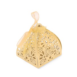 Ruimou 50pcs Pearl Paper Golden Laser Cut Hollow Out DIY Candy Box (6x6x8cm) For Wedding, Birthday, Graduation, Party(Golden)