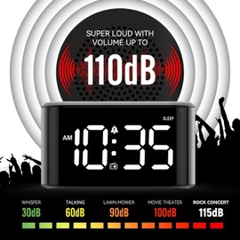 Odeokee Loud Alarm Clock FM Radio Heavy Sleepers 7 Color Night Light  USB Charger Timer