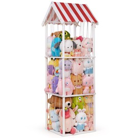 Stuffed Animal Storage, Space Saving Vertical Stuffed Animal Holder Wood, Easy Assembly Cottage-Style Plush Toys Organizer for Kids Bedroom & Playroom (White)