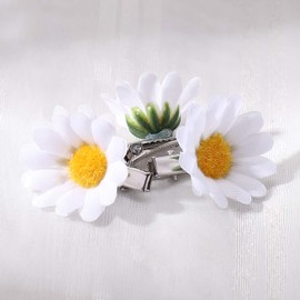 6Pcs White Daisy Hair Clip Penta Angel Small Fabric Sun Flower Hair Clip Wedding Bride Hair Barrette Pin Accessory for Women Girls Summer Beach Party Metal Buckle Decorate Clips and Barrettes