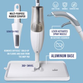 Don Aslett's Spray Mop Plus+ for Floor Cleaning| 360° Rotatable Head | Reusable Microfiber Pad | Rubber Scraper | Refillable Bottle | Suitable for All Floor Types Including Laminate, Hardwood, Tile