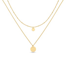 GD GOOD.designs Double Chain for Women with Platelets - Waterproof Coin Necklace Double Row in Gold, Silver or Rose Gold I Layered Plate Chain Made of Stainless Steel, Stainless Steel