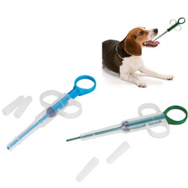 katmerio Tabletteneingeber 2 Stück Tabletten Feeder Tablettenteiler Haustier Medikamenten Spritze Wiederverwendbare Pet Pusher Tablettengeber für Katzen kleine Hunde
